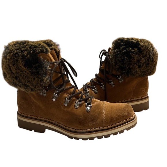 Sam Edelman Bowen Brown Suede Faux Fur Lace Up Boots in Luggage Brown Sz. 9.5 - Picture 6 of 16